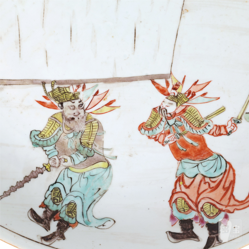 清雍正 五彩刀马人物纹盘 - 图4